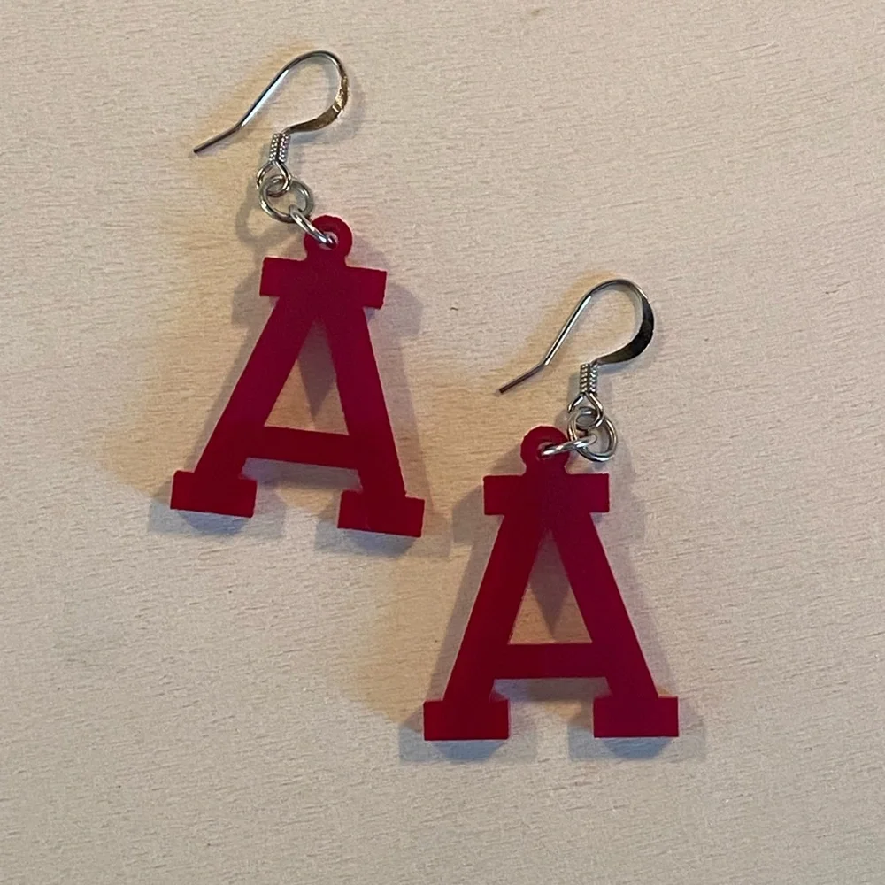 Arkansas “A” Earrings Plastic Light Weight 2” Silver Tone Gameday Cute